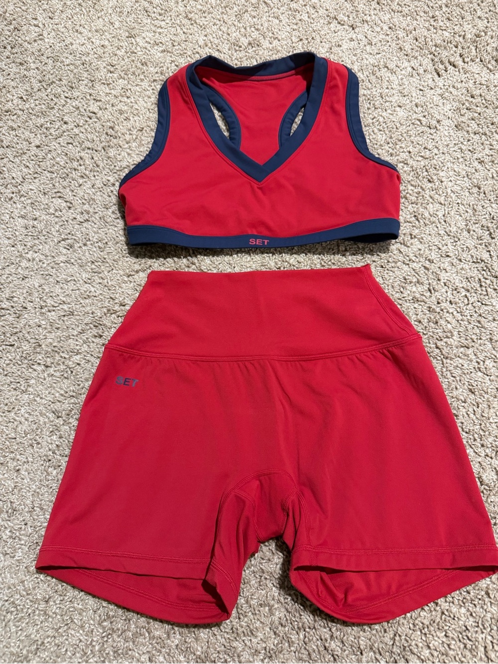 SET Active Red Kids Performance Shorts and Crop Top with Navy Trim